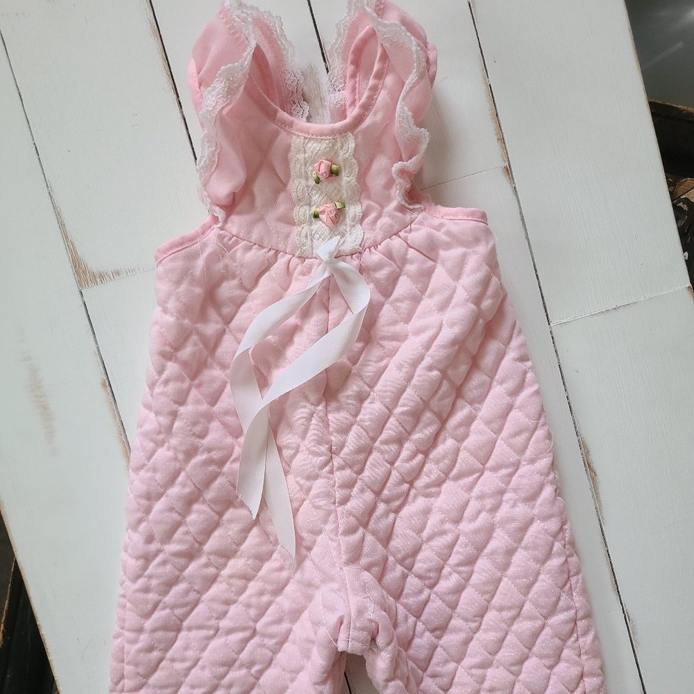 Baby Pink Jumper Onesie Size 6-9 Months, Floral Ruffles Bow